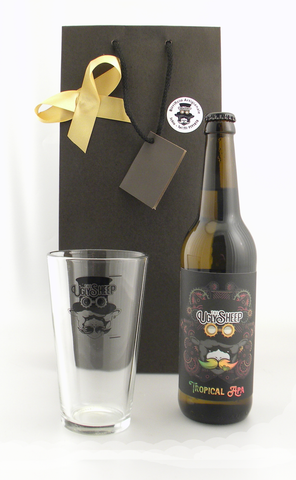 Confezione regalo da 1 bottiglia di birra a vostra scelta ed 1 bicchiere pinta americana serigrafato